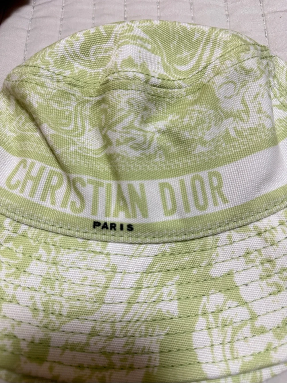 Christian Dior Toile de Jouy Green White Cotton Bucket Hat
